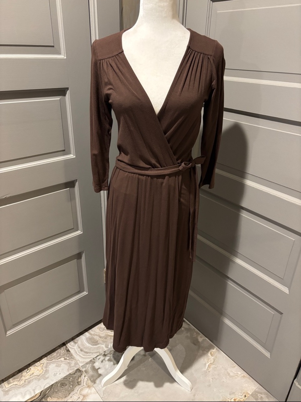 Splendid Brown Long Sleeve Wrap Dress with Tie Waist